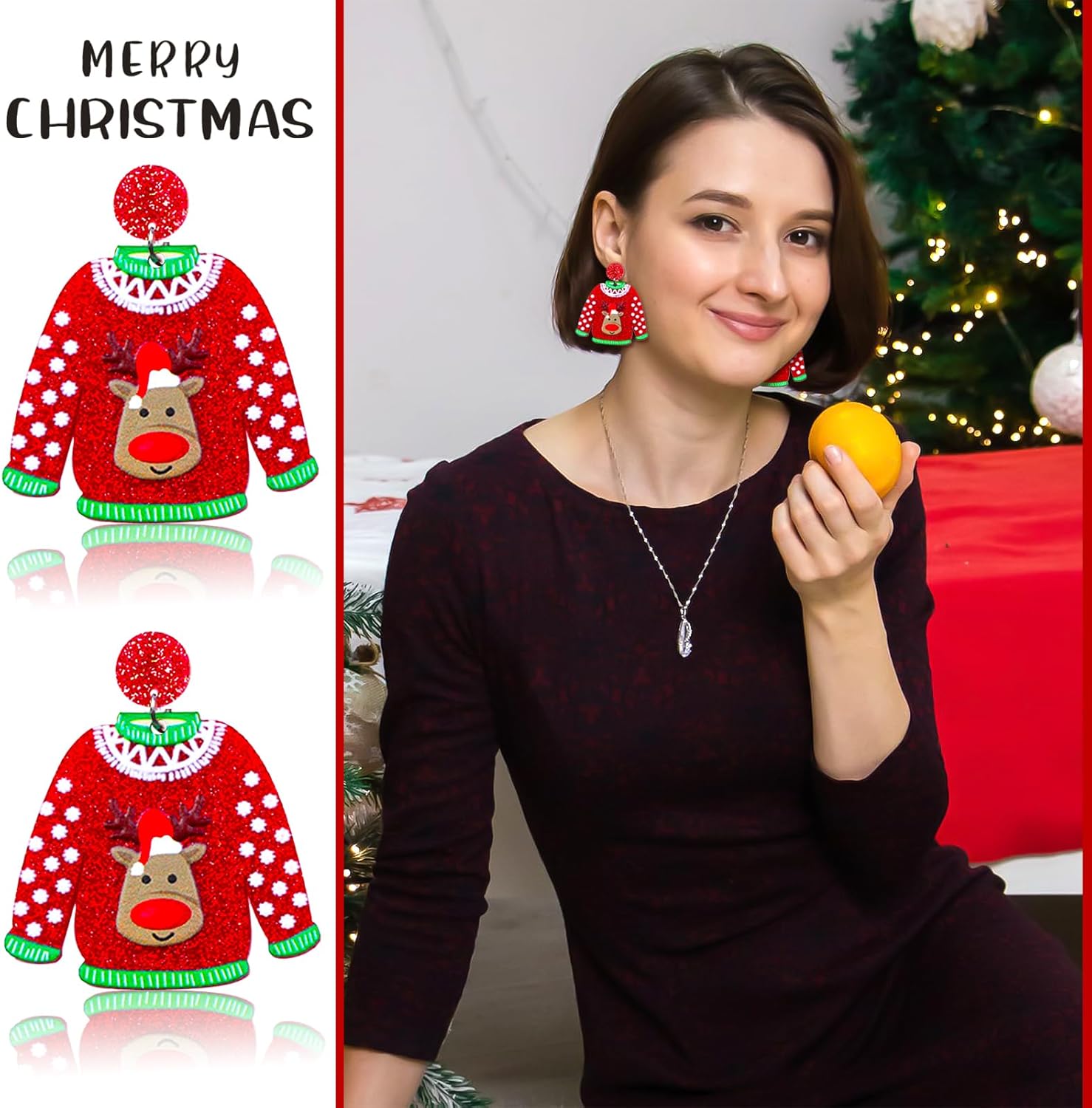 Christmas Earrings for Women Glitter Alloy Acrylic Lightweight Dangle Earrings Sparkly Merry Christmas Snowflake Xmas Holiday Jewelry Gifts Accessories - 我的商店我的商店我的商店