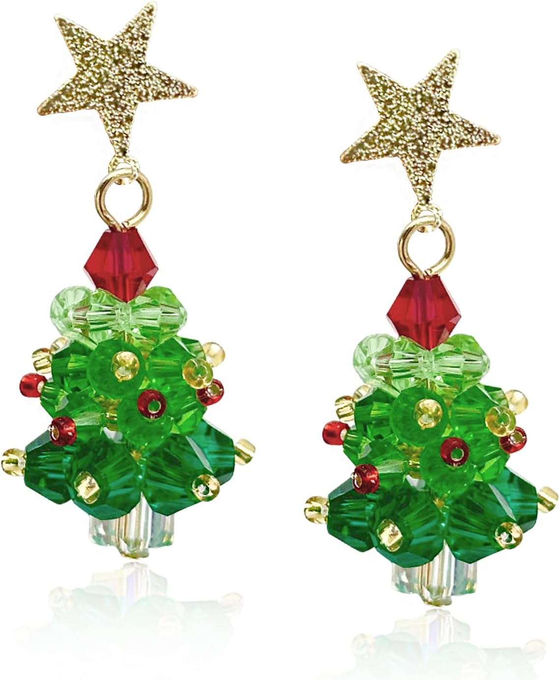Christmas Earrings for Women Handmade Beaded Green Christmas Tree Dangle Earrings Cute Bow Xmas Tree Earrings Jewelry for Festival New Year Party - QIAO Crystal我的商店QIAO Crystal