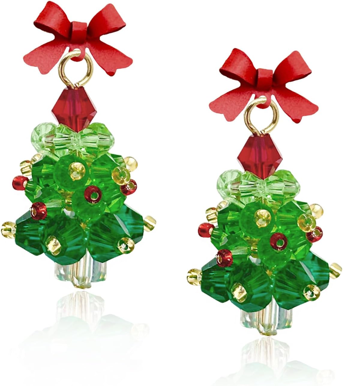 Christmas Earrings for Women Handmade Beaded Green Christmas Tree Dangle Earrings Cute Bow Xmas Tree Earrings Jewelry for Festival New Year Party - QIAO Crystal我的商店QIAO Crystal