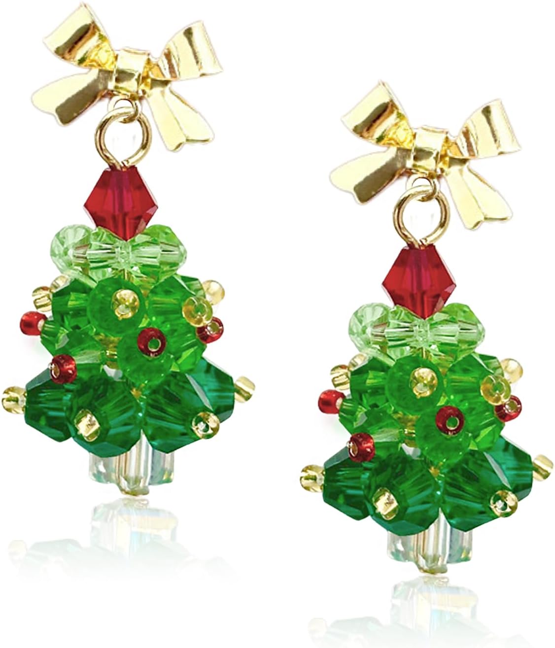 Christmas Earrings for Women Handmade Beaded Green Christmas Tree Dangle Earrings Cute Bow Xmas Tree Earrings Jewelry for Festival New Year Party - QIAO Crystal我的商店QIAO Crystal