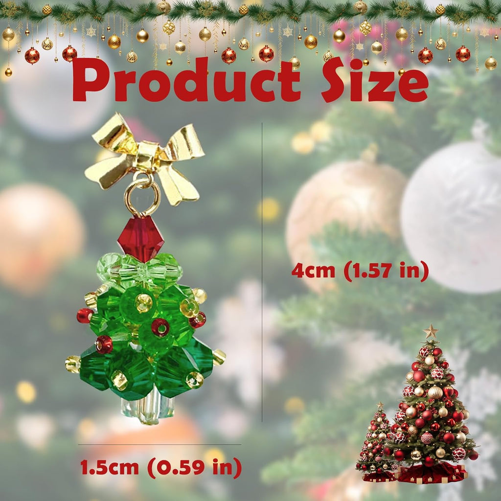 Christmas Earrings for Women Handmade Beaded Green Christmas Tree Dangle Earrings Cute Bow Xmas Tree Earrings Jewelry for Festival New Year Party - QIAO Crystal我的商店QIAO Crystal