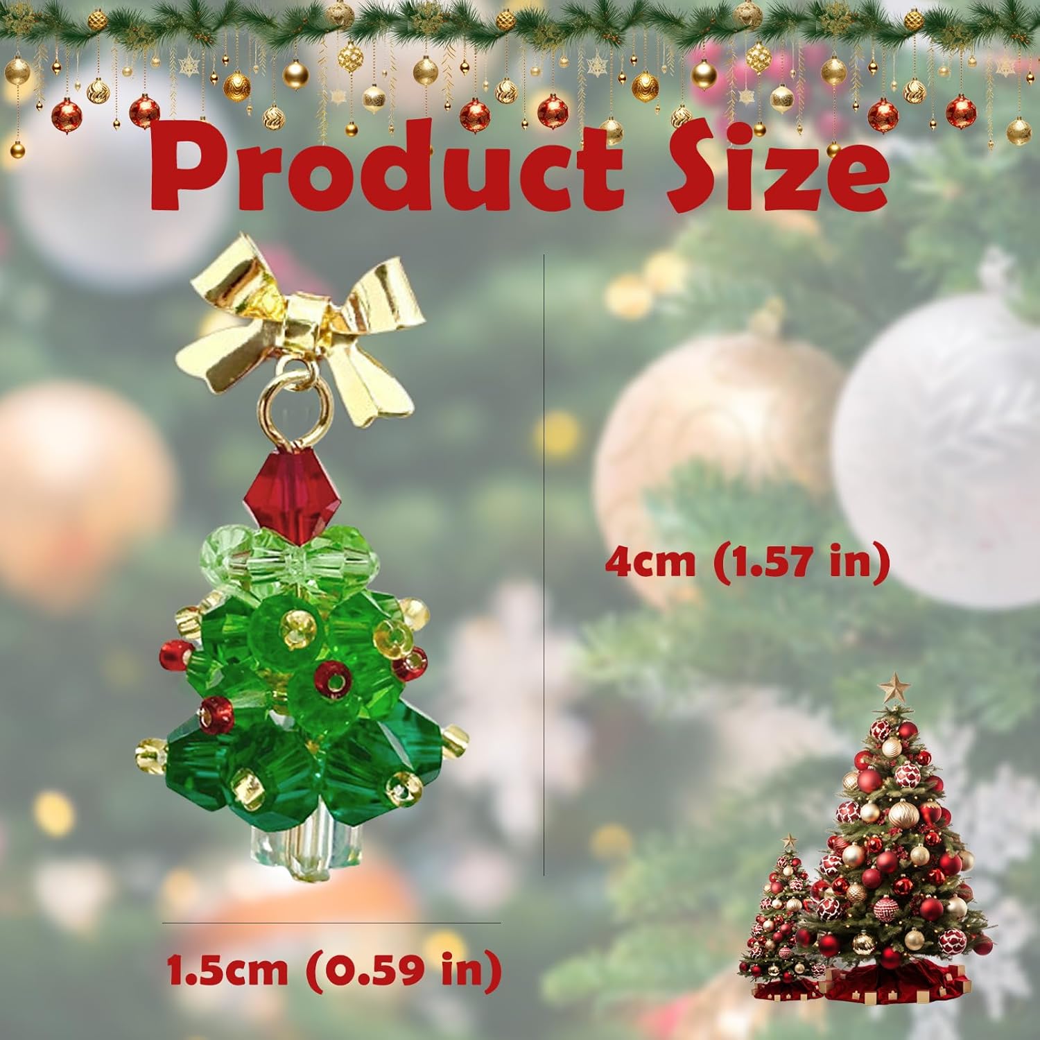 Christmas Earrings for Women Handmade Beaded Green Christmas Tree Dangle Earrings Cute Bow Xmas Tree Earrings Jewelry for Festival New Year Party - QIAO Crystal我的商店QIAO Crystal