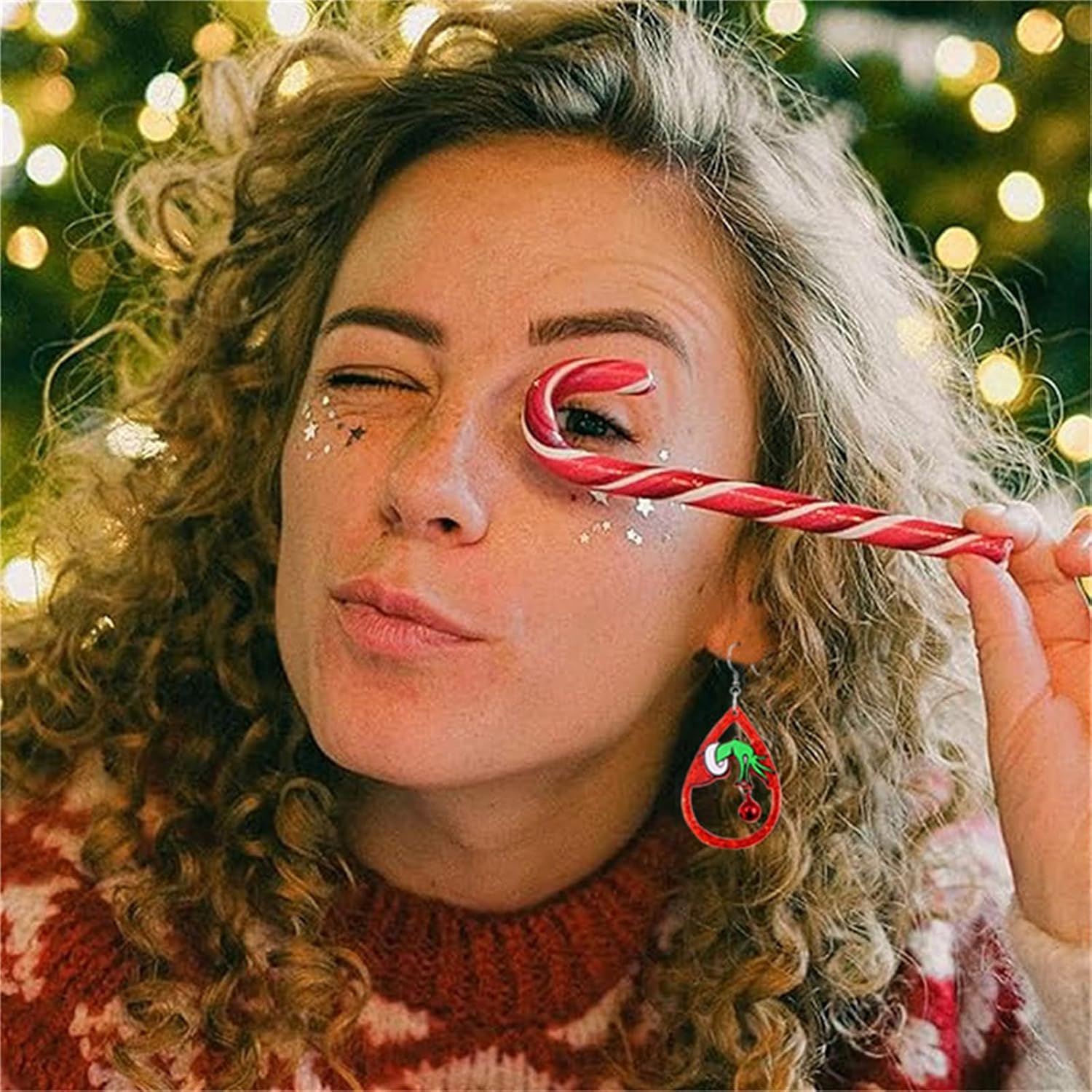 Christmas Earrings for Women Handmade Christmas Bell Dangle Earring Red Green Xmas Drop Earrings Christmas Glitter Teardrop Dangle Earring New Year Holiday Christmas Jewelry - 我的商店我的商店我的商店