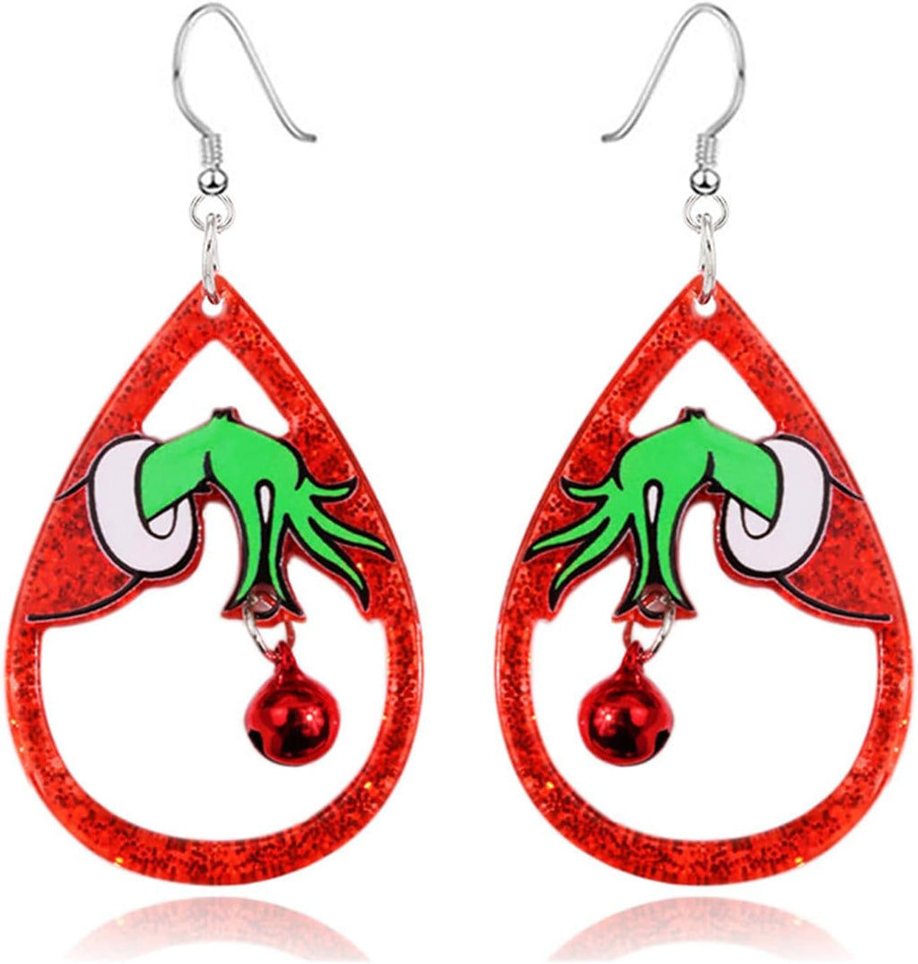 Christmas Earrings for Women Handmade Christmas Bell Dangle Earring Red Green Xmas Drop Earrings Christmas Glitter Teardrop Dangle Earring New Year Holiday Christmas Jewelry - 我的商店我的商店我的商店