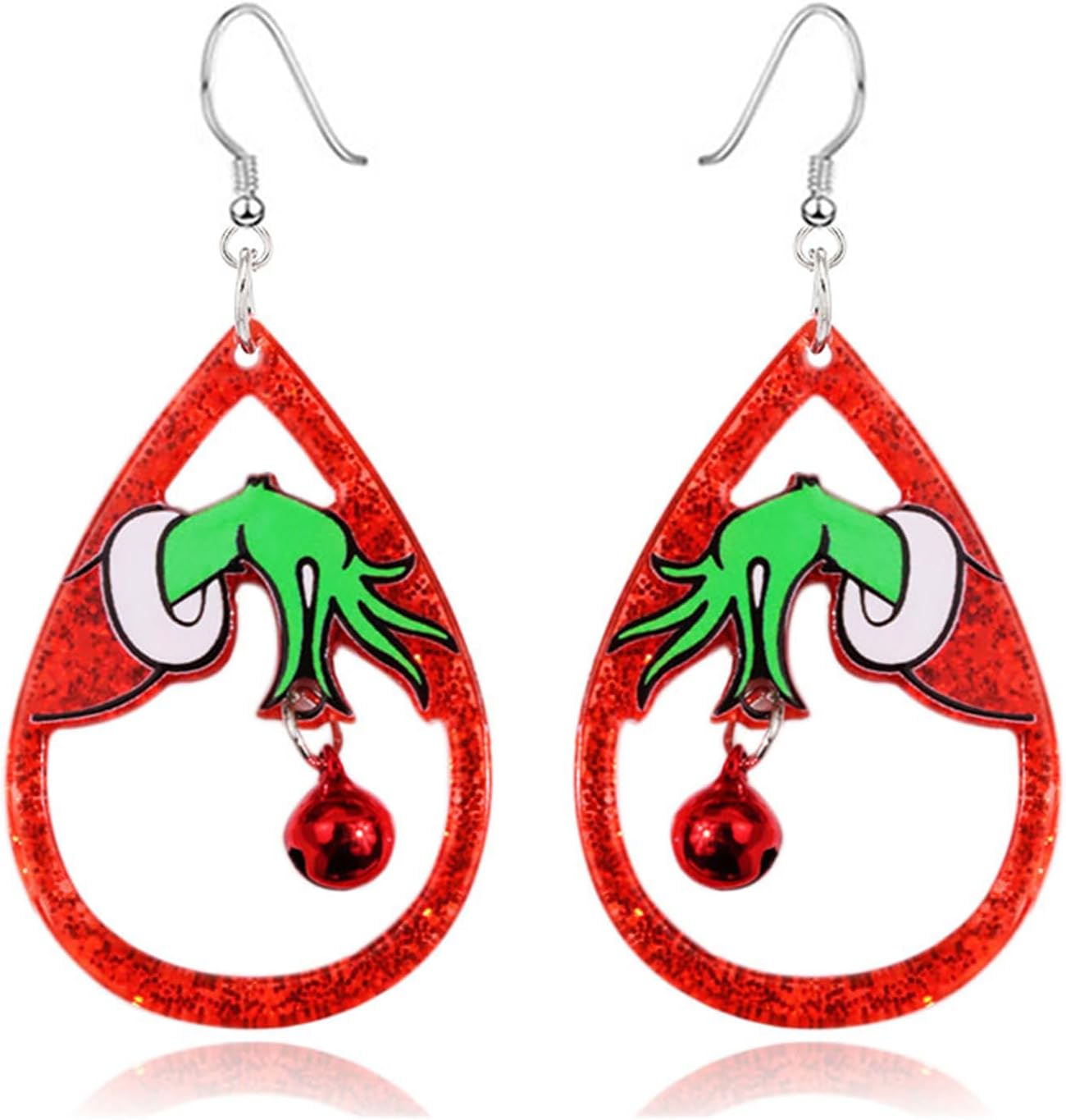 Christmas Earrings for Women Handmade Christmas Bell Dangle Earring Red Green Xmas Drop Earrings Christmas Glitter Teardrop Dangle Earring New Year Holiday Christmas Jewelry - 我的商店我的商店我的商店