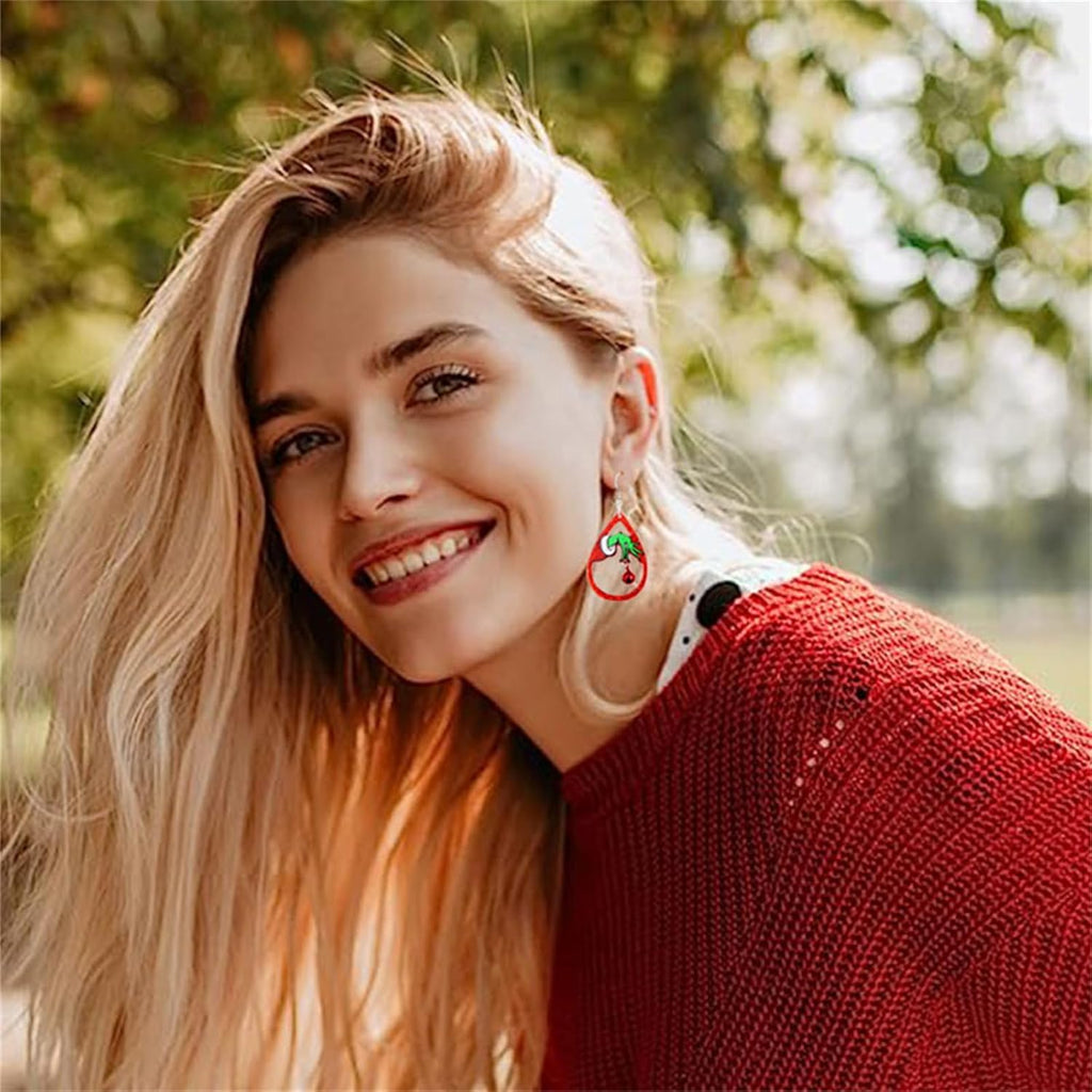 Christmas Earrings for Women Handmade Christmas Bell Dangle Earring Red Green Xmas Drop Earrings Christmas Glitter Teardrop Dangle Earring New Year Holiday Christmas Jewelry - 我的商店我的商店我的商店