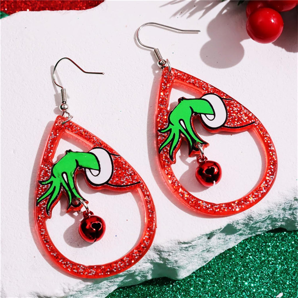 Christmas Earrings for Women Handmade Christmas Bell Dangle Earring Red Green Xmas Drop Earrings Christmas Glitter Teardrop Dangle Earring New Year Holiday Christmas Jewelry - 我的商店我的商店我的商店