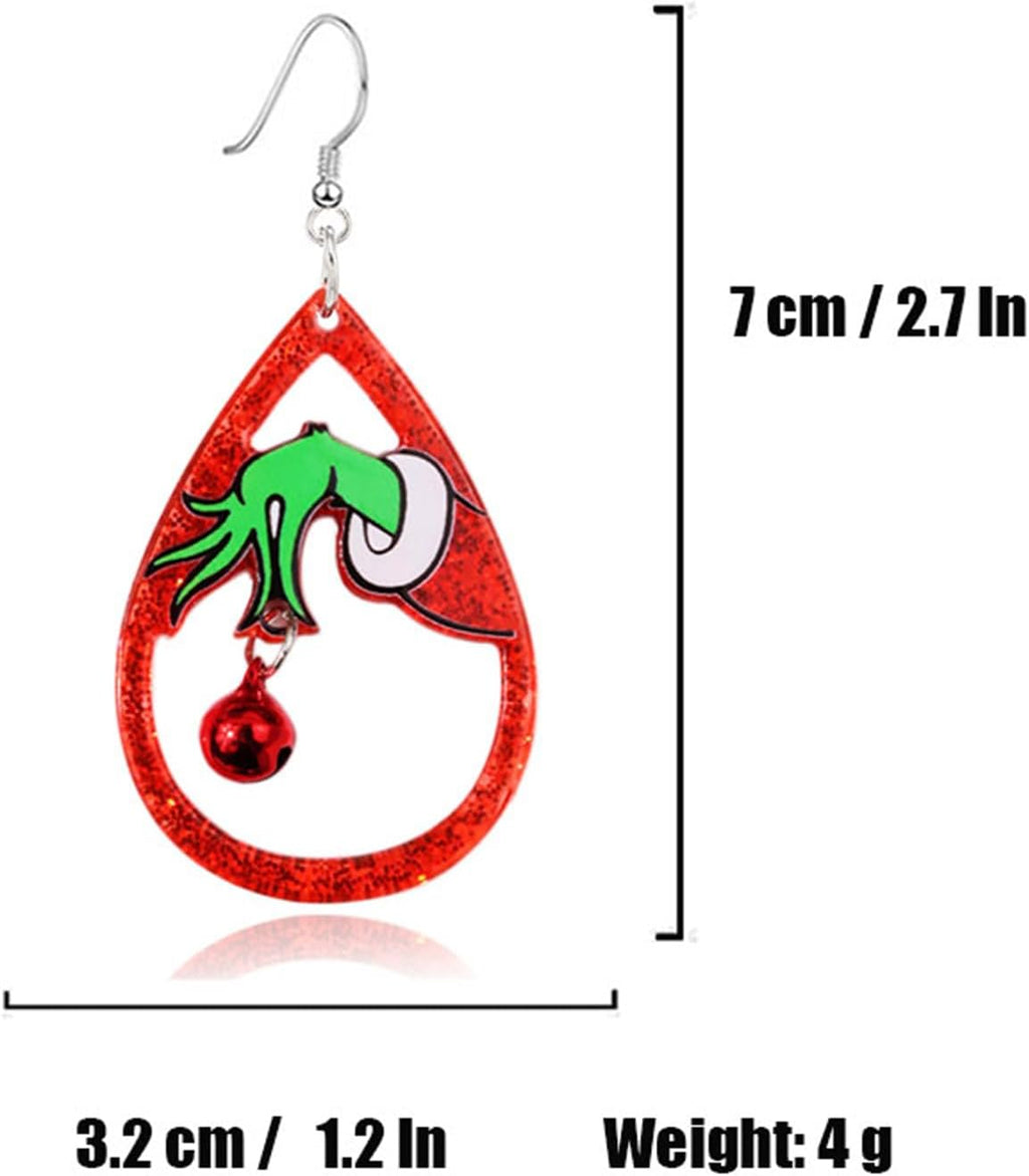 Christmas Earrings for Women Handmade Christmas Bell Dangle Earring Red Green Xmas Drop Earrings Christmas Glitter Teardrop Dangle Earring New Year Holiday Christmas Jewelry - 我的商店我的商店我的商店