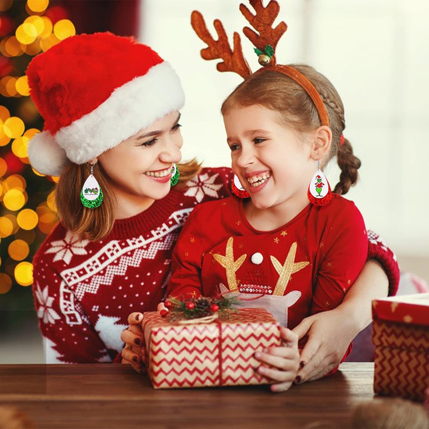 Christmas Earrings for Women Handmade Teardrop Dangle Faux Leather Earrings Christmas Decorations Bulk Xmas New Year Party Earrings Set Winter Holiday Jewelry Gift - 我的商店我的商店我的商店