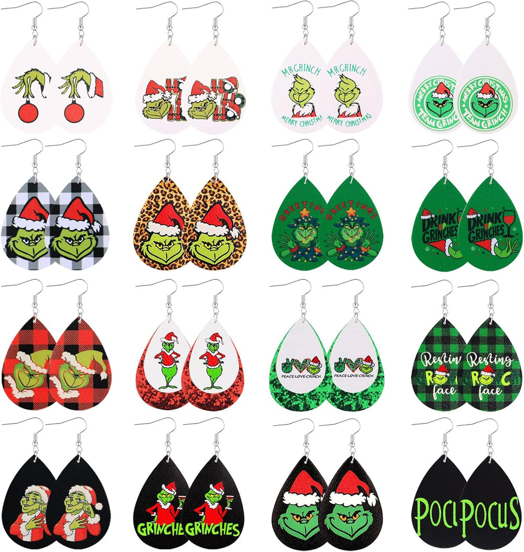 Christmas Earrings for Women Handmade Teardrop Dangle Faux Leather Earrings Christmas Decorations Bulk Xmas New Year Party Earrings Set Winter Holiday Jewelry Gift - 我的商店我的商店我的商店