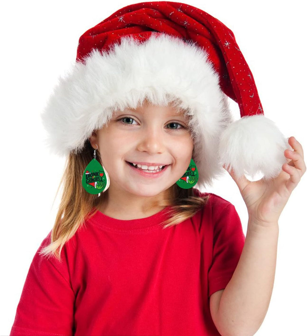 Christmas Earrings for Women Handmade Teardrop Dangle Faux Leather Earrings Christmas Decorations Bulk Xmas New Year Party Earrings Set Winter Holiday Jewelry Gift - 我的商店我的商店我的商店