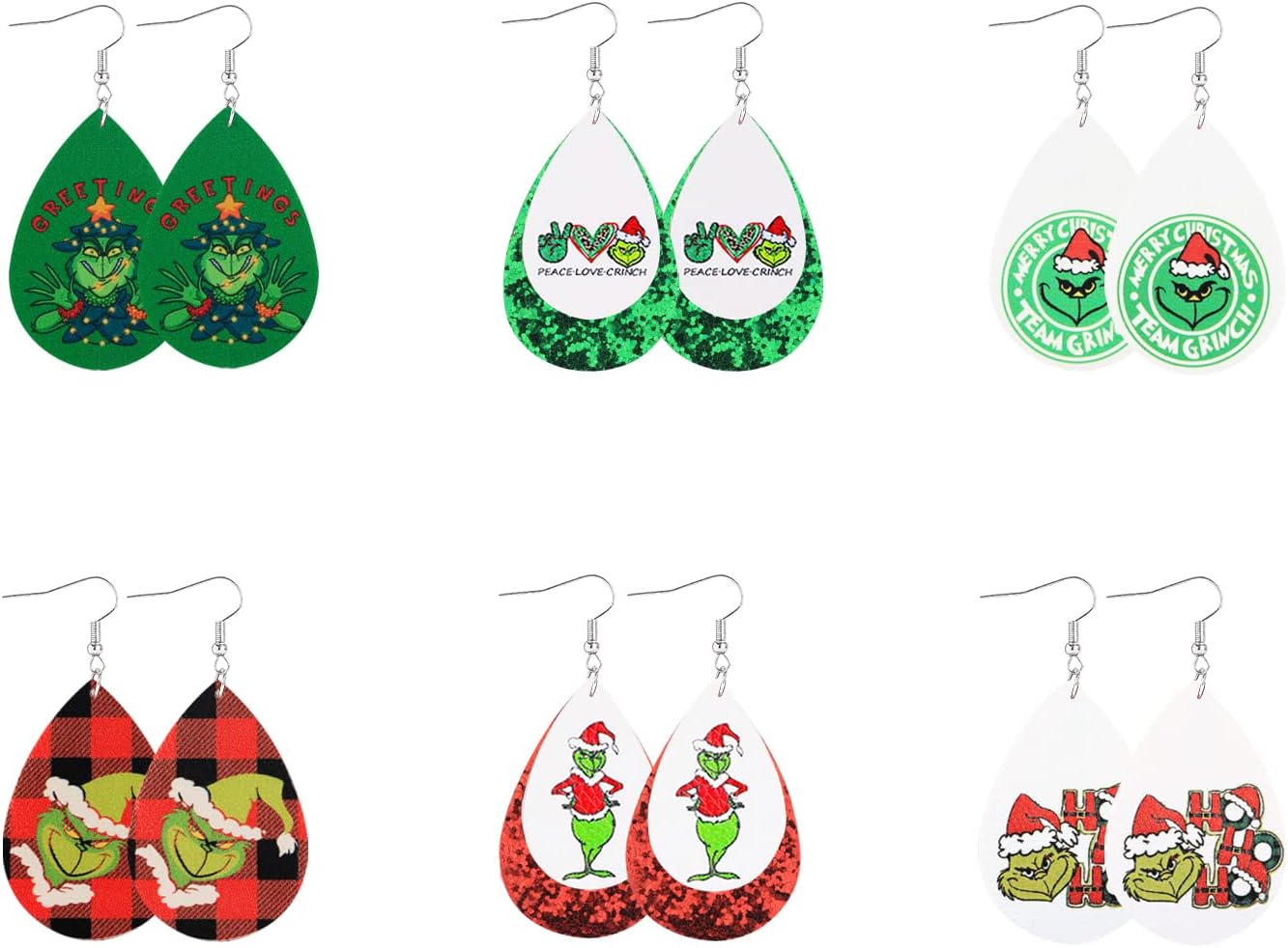 Christmas Earrings for Women Handmade Teardrop Dangle Faux Leather Earrings Christmas Decorations Bulk Xmas New Year Party Earrings Set Winter Holiday Jewelry Gift - 我的商店我的商店我的商店