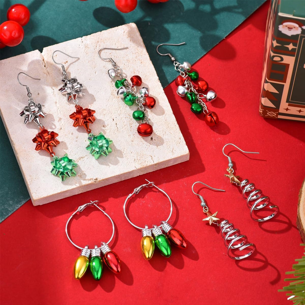 Christmas Earrings for Women Holiday Earrings Xmas Tree Candy Cane Bow Bell Light Bulbs Wreath Santa Drop Dangle Earrings Festival Jewelry Gift Accessory Bulk - 我的商店我的商店我的商店