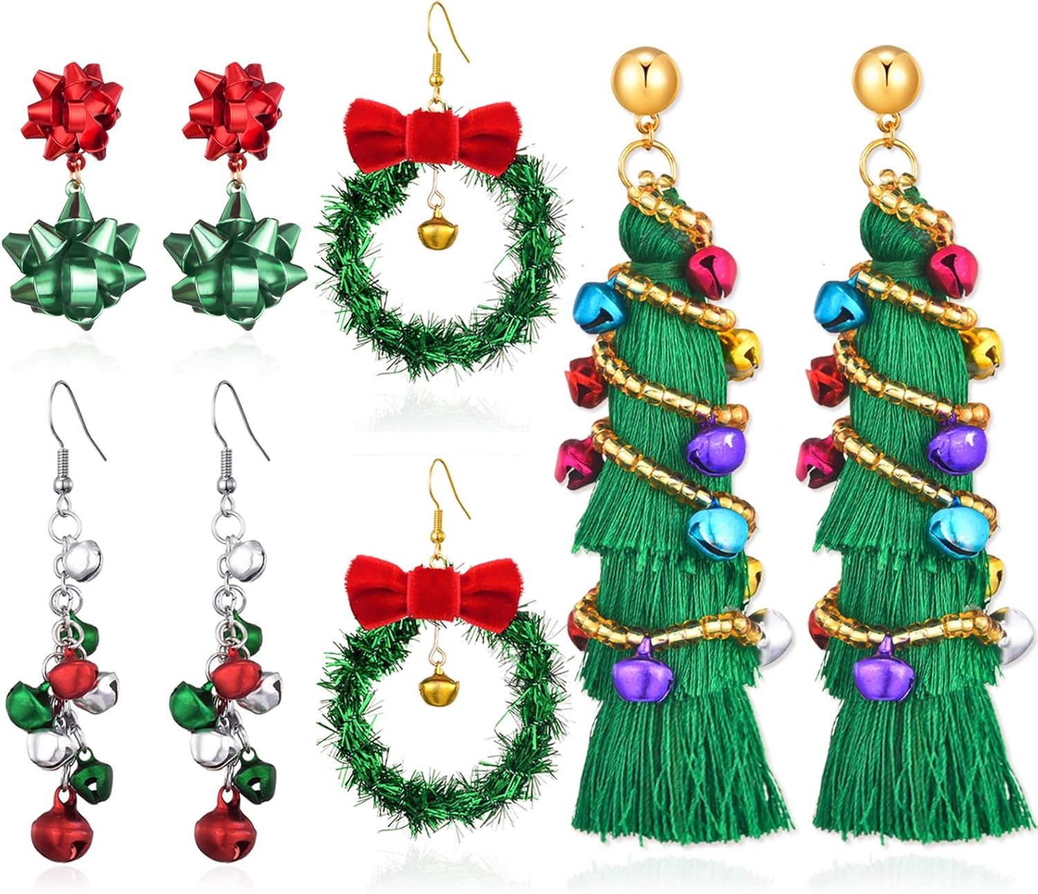 Christmas Earrings for Women Holiday Earrings Xmas Tree Candy Cane Bow Bell Light Bulbs Wreath Santa Drop Dangle Earrings Festival Jewelry Gift Accessory Bulk - 我的商店我的商店我的商店