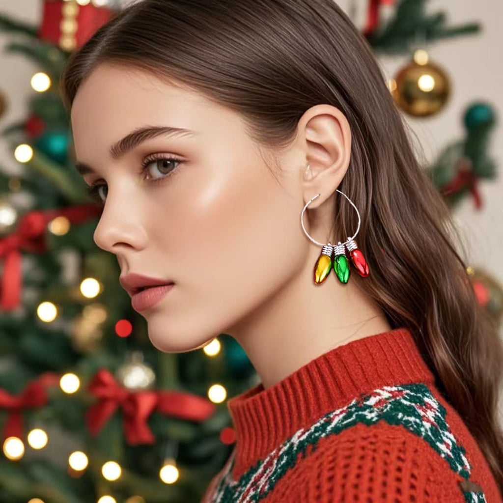 Christmas Earrings for Women Holiday Earrings Xmas Tree Candy Cane Bow Bell Light Bulbs Wreath Santa Drop Dangle Earrings Festival Jewelry Gift Accessory Bulk - 我的商店我的商店我的商店