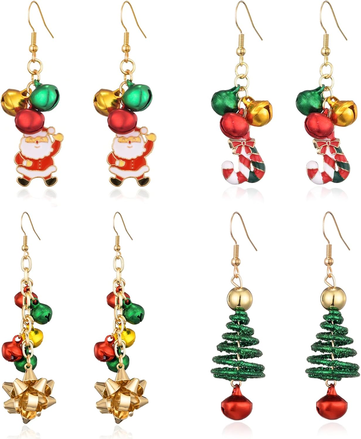 Christmas Earrings for Women Holiday Earrings Xmas Tree Candy Cane Bow Bell Light Bulbs Wreath Santa Drop Dangle Earrings Festival Jewelry Gift Accessory Bulk - 我的商店我的商店我的商店