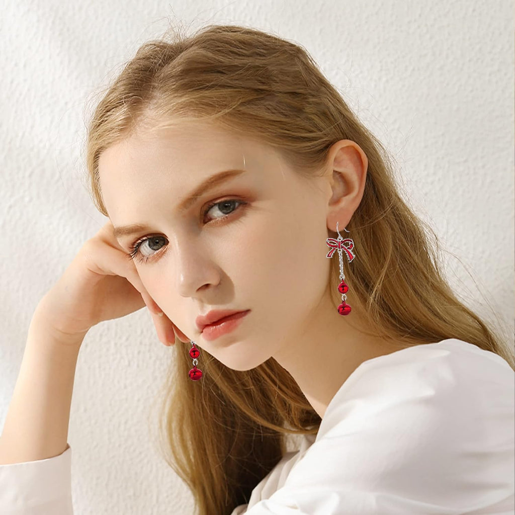 Christmas Earrings for Women Holiday Jingle Bell Bow Tree Snowflake Stars Drop Dangle Earring Party Jewelry Festival Decoration - 我的商店我的商店我的商店