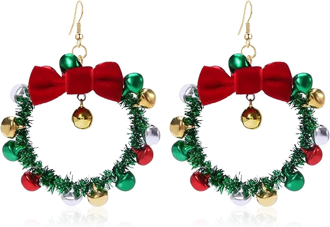 Christmas Earrings for Women Holiday Jingle Bell Bow Tree Snowflake Stars Drop Dangle Earring Party Jewelry Festival Decoration - 我的商店我的商店我的商店