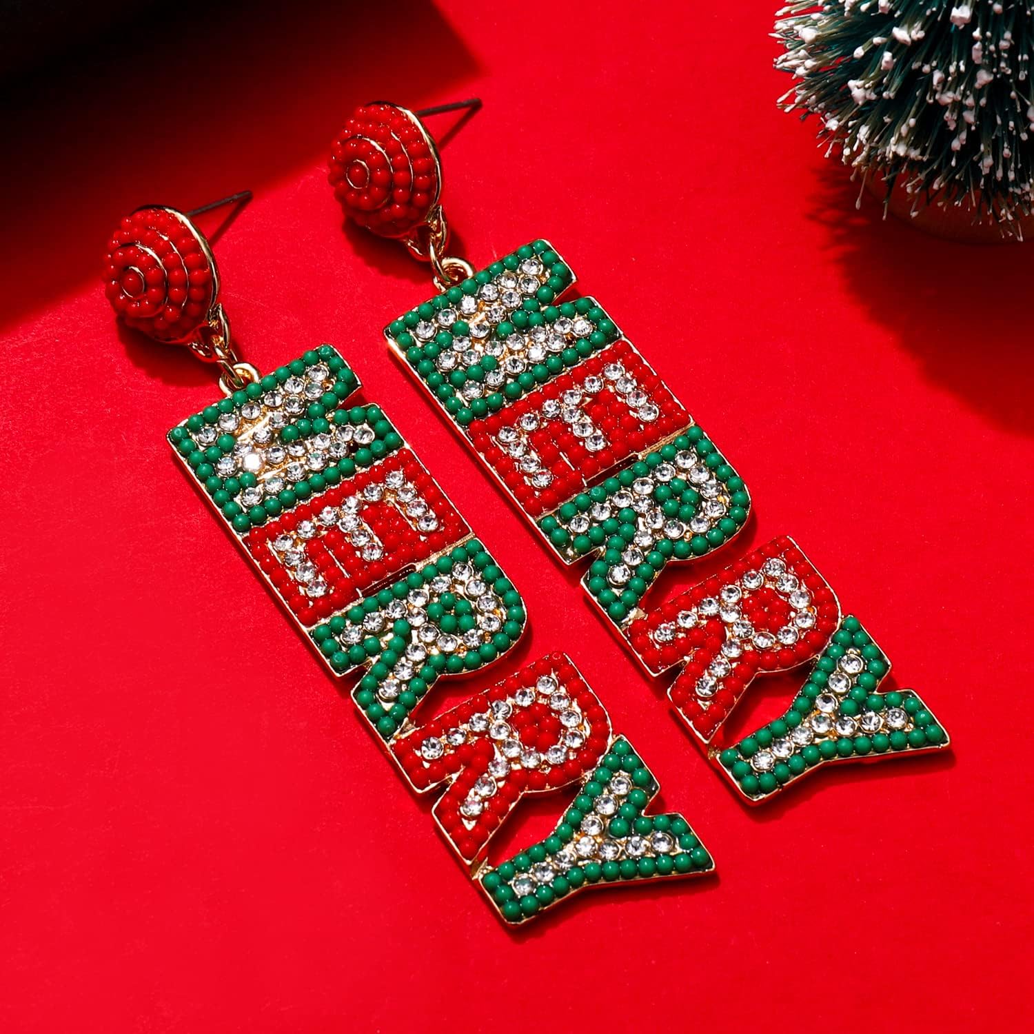 Christmas Earrings for Women Holiday Rhinestone Reindeer Dangle Earrings Xmas Jingle Bells Beaded Earrings Christmas Festive Party Jewelry Gifts - 我的商店我的商店我的商店