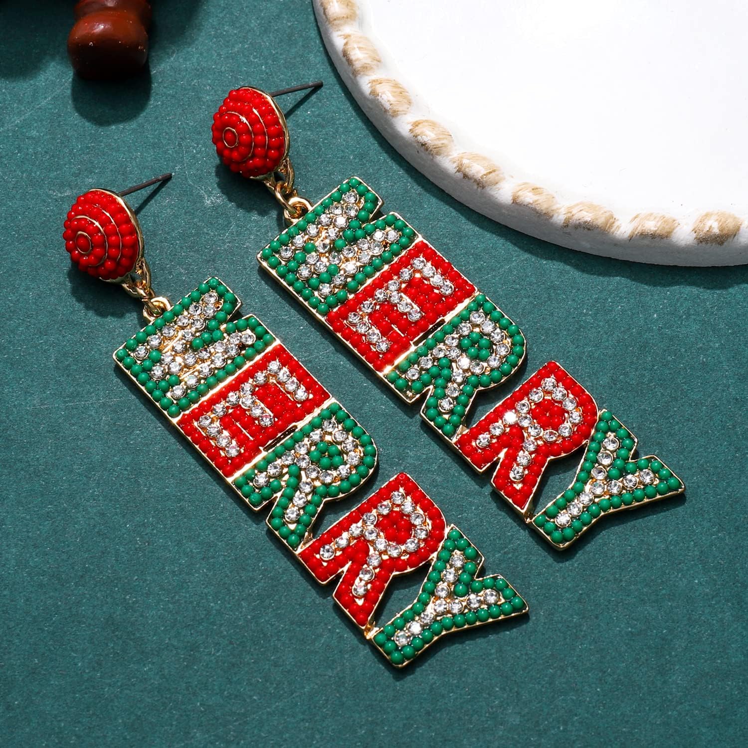 Christmas Earrings for Women Holiday Rhinestone Reindeer Dangle Earrings Xmas Jingle Bells Beaded Earrings Christmas Festive Party Jewelry Gifts - 我的商店我的商店我的商店