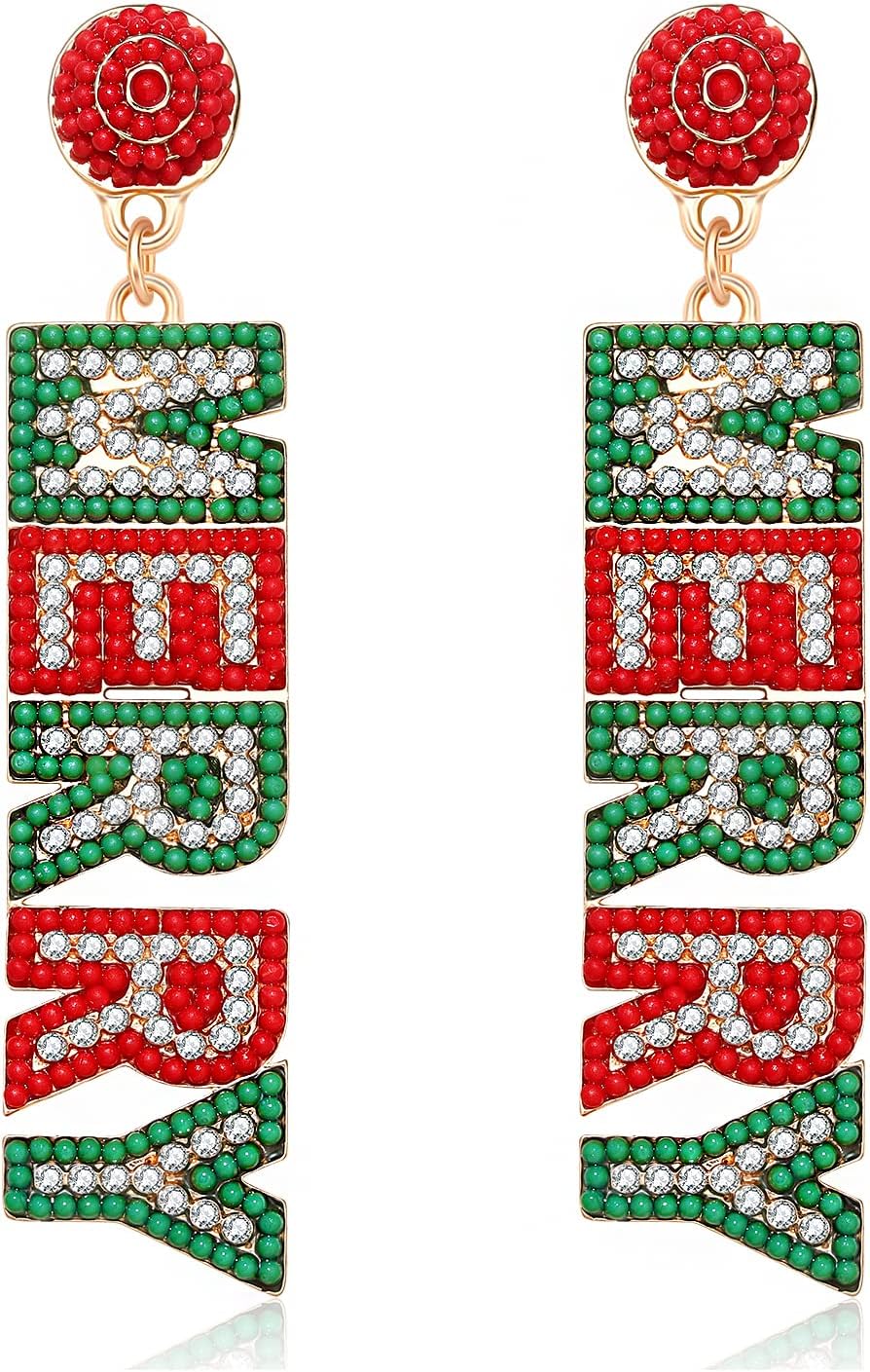 Christmas Earrings for Women Holiday Rhinestone Reindeer Dangle Earrings Xmas Jingle Bells Beaded Earrings Christmas Festive Party Jewelry Gifts - 我的商店我的商店我的商店
