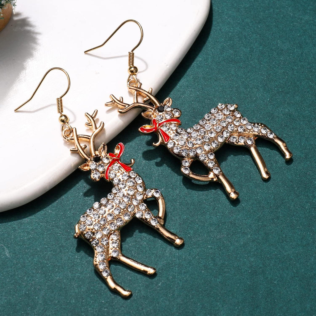 Christmas Earrings for Women Holiday Rhinestone Reindeer Dangle Earrings Xmas Jingle Bells Beaded Earrings Christmas Festive Party Jewelry Gifts - 我的商店我的商店我的商店