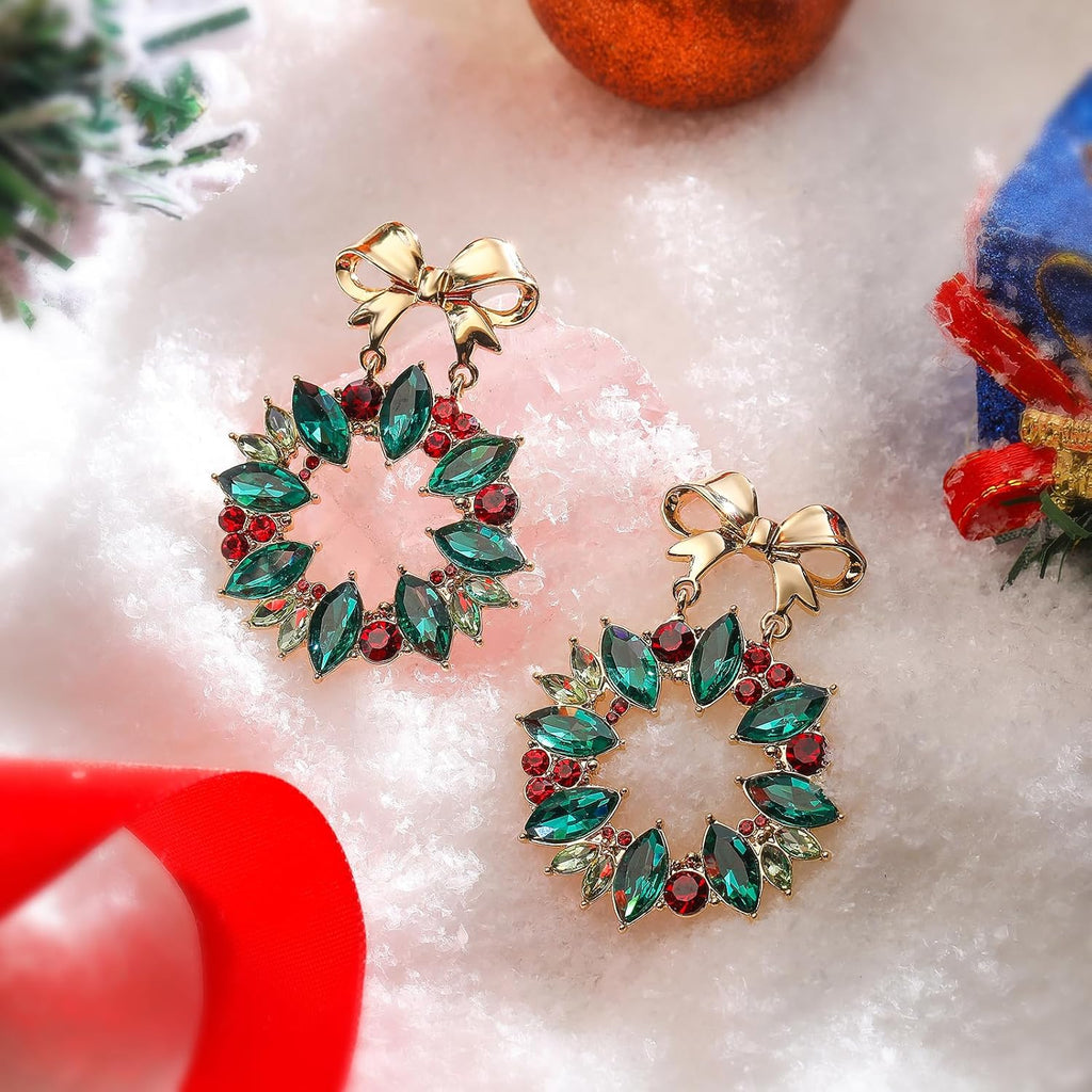 Christmas Earrings for Women, Hypoallergenic Bow Wreath Xmas Earrings, Santa Claus Dangle Earrings Holiday Christmas Jewelry Gifts - 我的商店我的商店我的商店
