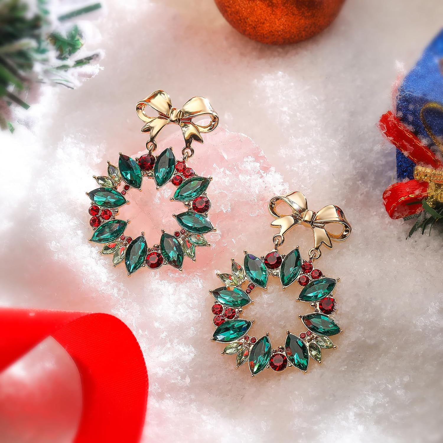 Christmas Earrings for Women, Hypoallergenic Bow Wreath Xmas Earrings, Santa Claus Dangle Earrings Holiday Christmas Jewelry Gifts - 我的商店我的商店我的商店