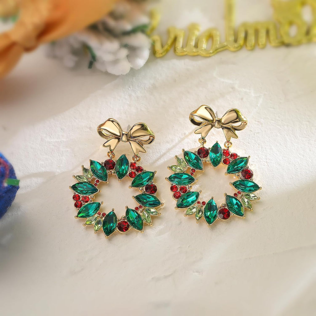 Christmas Earrings for Women, Hypoallergenic Bow Wreath Xmas Earrings, Santa Claus Dangle Earrings Holiday Christmas Jewelry Gifts - 我的商店我的商店我的商店