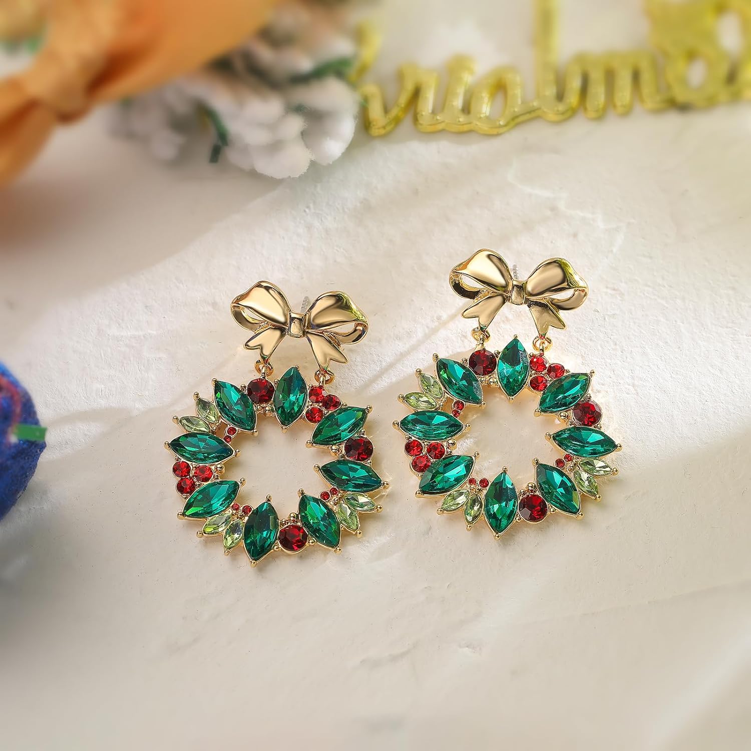 Christmas Earrings for Women, Hypoallergenic Bow Wreath Xmas Earrings, Santa Claus Dangle Earrings Holiday Christmas Jewelry Gifts - 我的商店我的商店我的商店