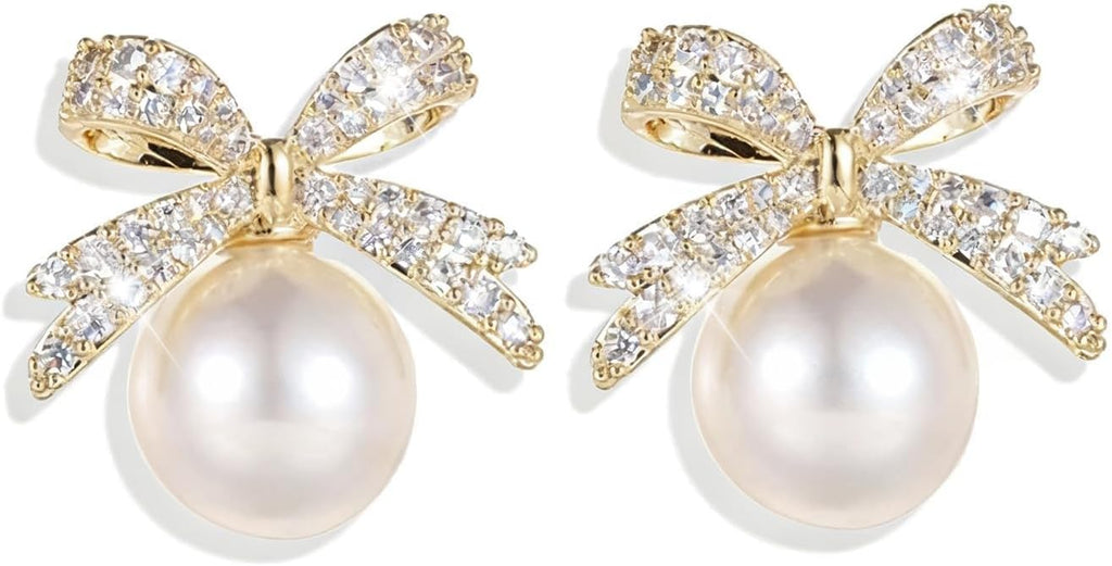 Christmas Earrings for Women Pearl Bow Earrings Xmas Holiday Christmas Jewelry Gifts Outfits Stocking Stuffers 2025 - 我的商店我的商店我的商店