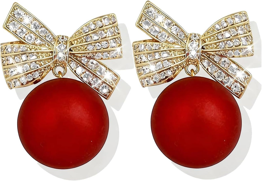 Christmas Earrings for Women Pearl Bow Earrings Xmas Holiday Christmas Jewelry Gifts Outfits Stocking Stuffers 2025 - 我的商店我的商店我的商店