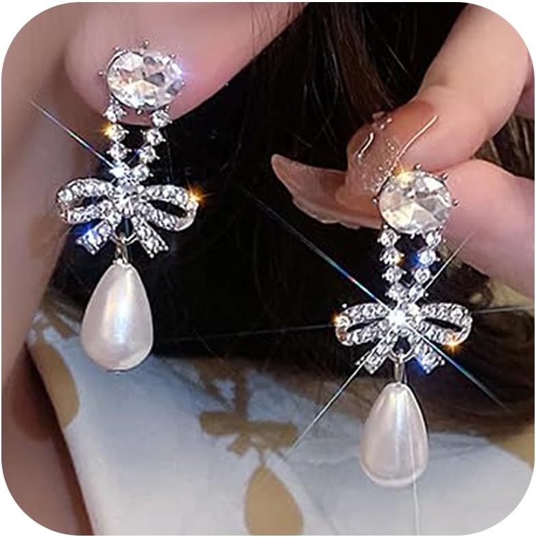 Christmas Earrings For Women Pearl Bow Earrings Xmas Jewelry Holiday Outfits Stocking Stuffers Christmas 2025 Holiday Accessories - 我的商店我的商店我的商店