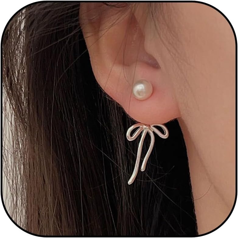 Christmas Earrings For Women Pearl Bow Earrings Xmas Jewelry Holiday Outfits Stocking Stuffers Christmas 2025 Holiday Accessories - 我的商店我的商店我的商店