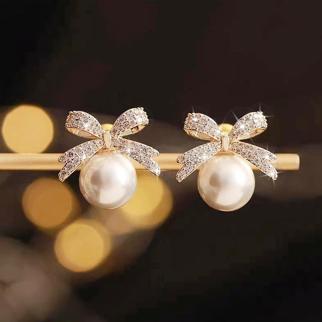 Christmas Earrings For Women Pearl Bow Earrings Xmas Jewelry Holiday Outfits Stocking Stuffers Christmas 2025 Holiday Accessories - 我的商店我的商店我的商店