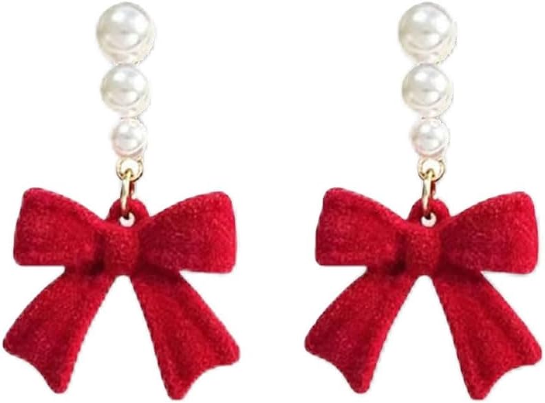 Christmas Earrings For Women Pearl Bow Earrings Xmas Jewelry Holiday Outfits Stocking Stuffers Christmas 2025 Holiday Accessories - 我的商店我的商店我的商店