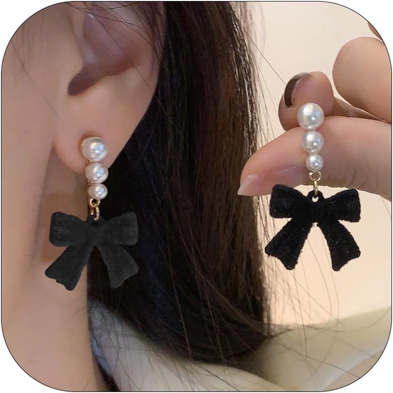 Christmas Earrings For Women Pearl Bow Earrings Xmas Jewelry Holiday Outfits Stocking Stuffers Christmas 2025 Holiday Accessories - 我的商店我的商店我的商店