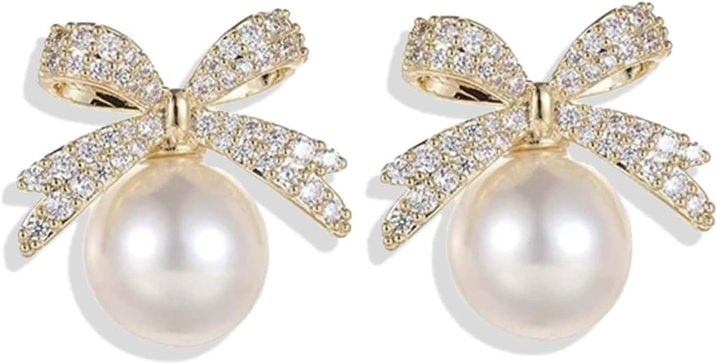 Christmas Earrings For Women Pearl Bow Earrings Xmas Jewelry Holiday Outfits Stocking Stuffers Christmas 2025 Holiday Accessories - 我的商店我的商店我的商店