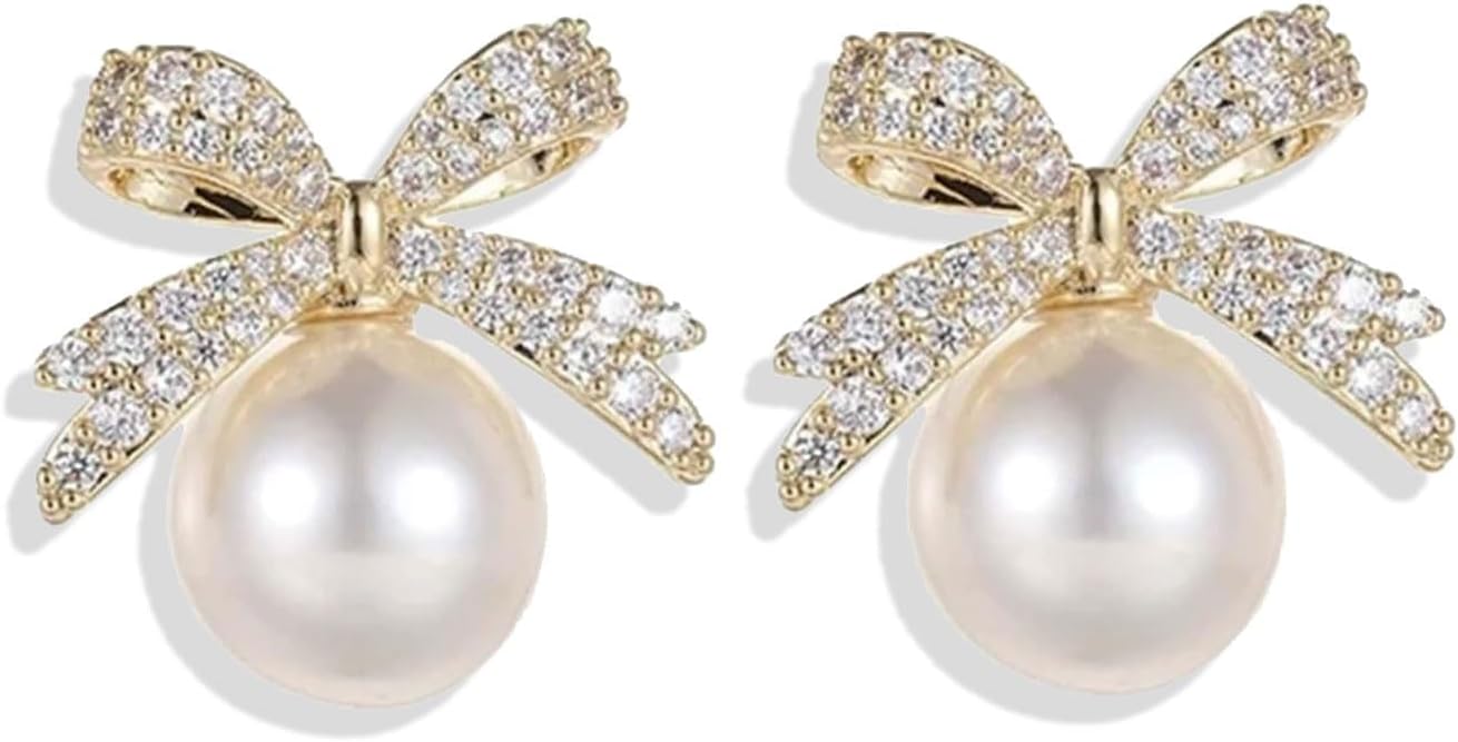 Christmas Earrings For Women Pearl Bow Earrings Xmas Jewelry Holiday Outfits Stocking Stuffers Christmas 2025 Holiday Accessories - 我的商店我的商店我的商店