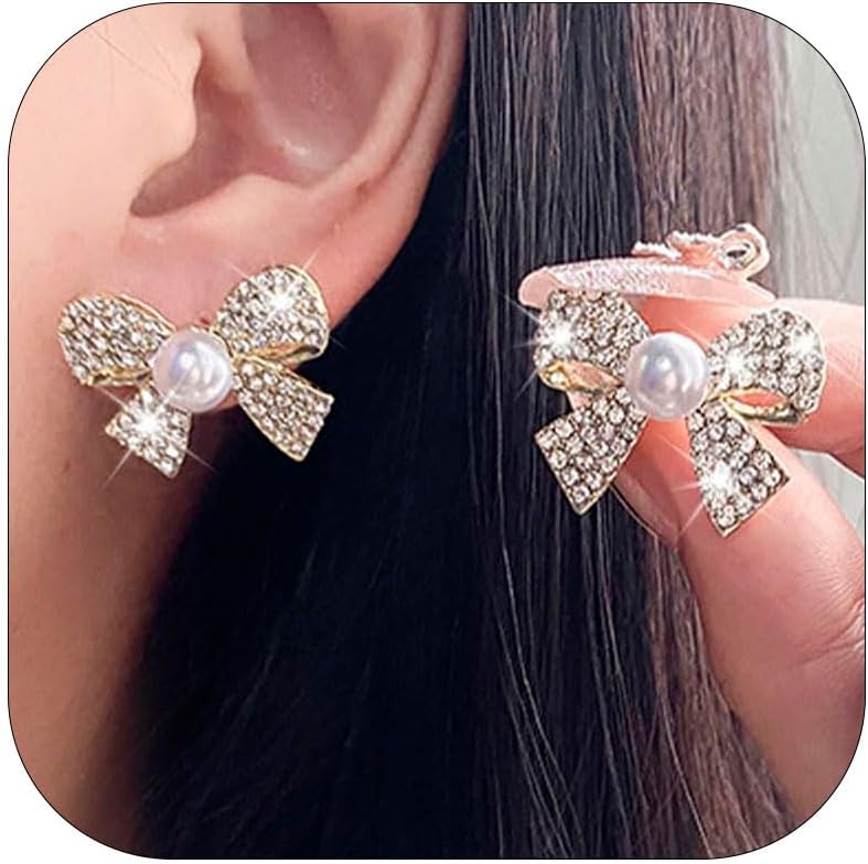 Christmas Earrings For Women Pearl Bow Earrings Xmas Jewelry Holiday Outfits Stocking Stuffers Christmas 2025 Holiday Accessories - 我的商店我的商店我的商店