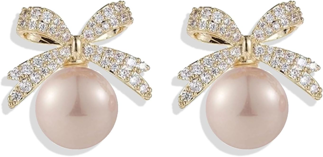 Christmas Earrings For Women Pearl Bow Earrings Xmas Jewelry Holiday Outfits Stocking Stuffers Christmas 2025 Holiday Accessories - 我的商店我的商店我的商店