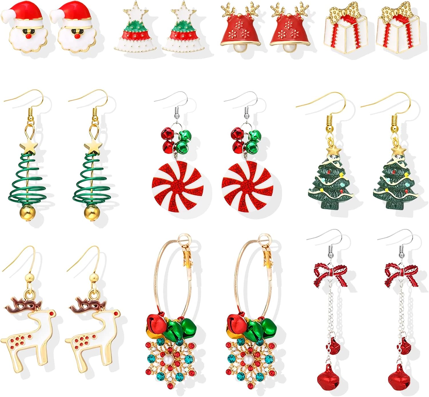 Christmas Earrings for Women Pink Flamingo Tree Snowflake Bow Jingle Bell Dangling Trendy Holiday Earrings Stocking Stuffers Christmas Jewelry Gifts Outfits Accessories - 我的商店我的商店我的商店