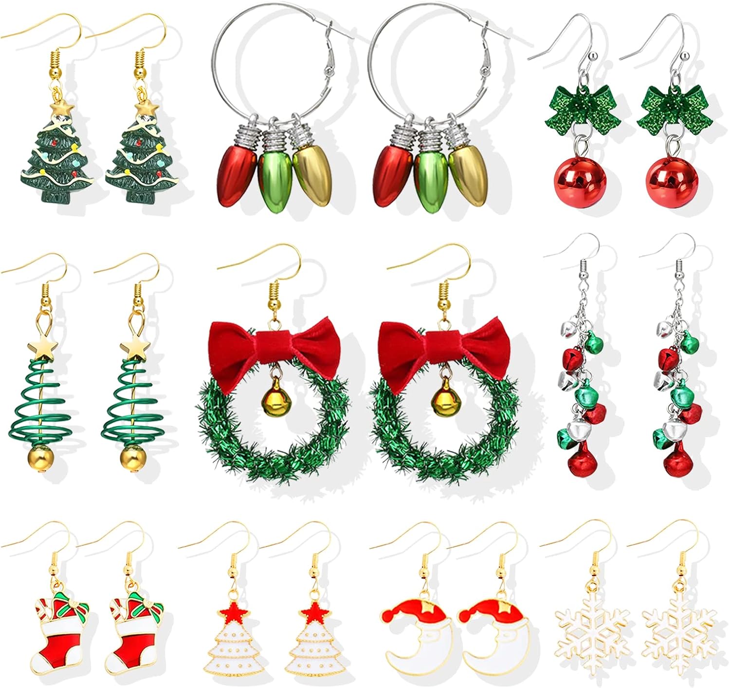 Christmas Earrings for Women Pink Flamingo Tree Snowflake Bow Jingle Bell Dangling Trendy Holiday Earrings Stocking Stuffers Christmas Jewelry Gifts Outfits Accessories - 我的商店我的商店我的商店