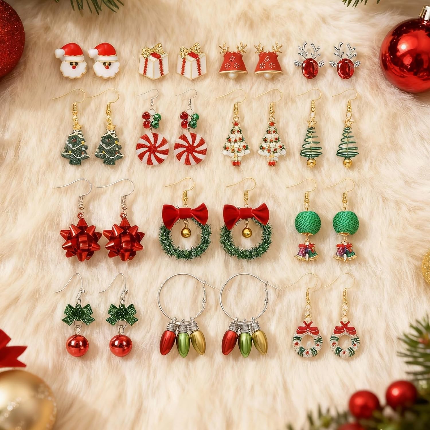 Christmas Earrings for Women Pink Flamingo Tree Snowflake Bow Jingle Bell Dangling Trendy Holiday Earrings Stocking Stuffers Christmas Jewelry Gifts Outfits Accessories - 我的商店我的商店我的商店