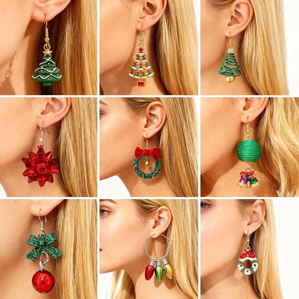 Christmas Earrings for Women Pink Flamingo Tree Snowflake Bow Jingle Bell Dangling Trendy Holiday Earrings Stocking Stuffers Christmas Jewelry Gifts Outfits Accessories - 我的商店我的商店我的商店