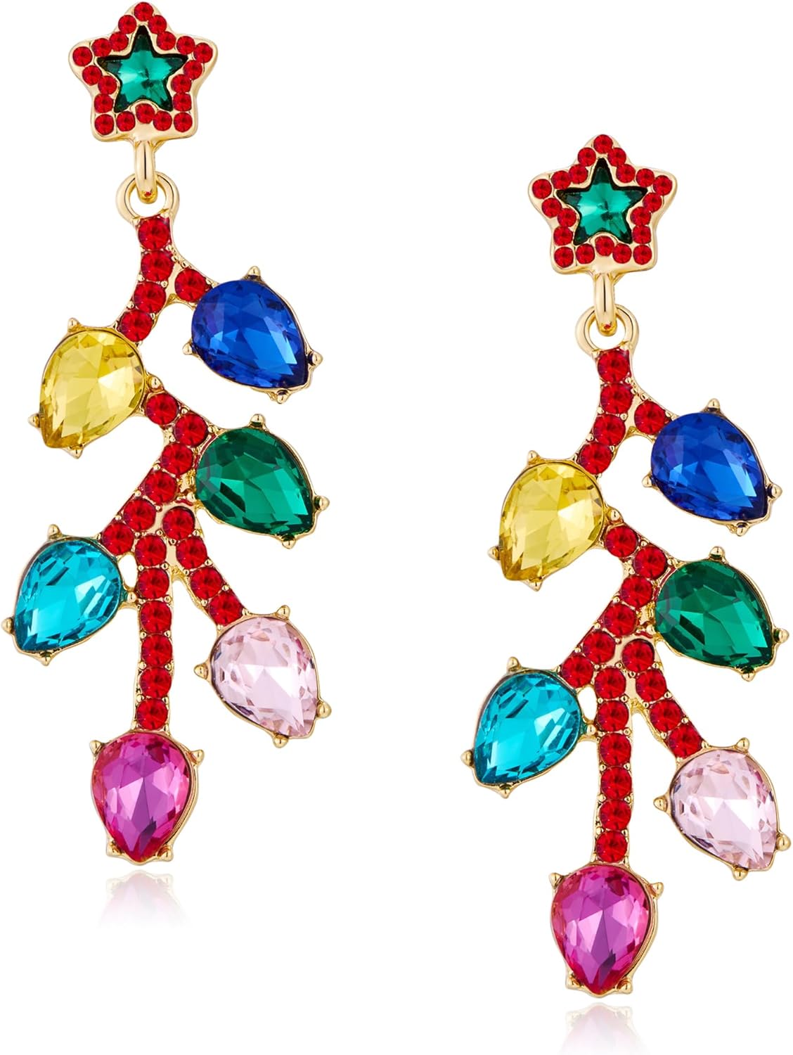 Christmas Earrings for Women Rhinestone Chritsmas Tree, Snowflake, Wreath, Colorful Light Bulb, Deer Earrings Holiday Festival Costume Jewelry - 我的商店我的商店我的商店