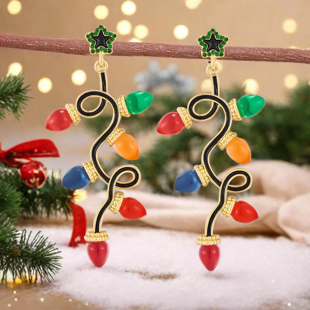 Christmas Earrings for Women Rhinestone Chritsmas Tree, Snowflake, Wreath, Colorful Light Bulb, Deer Earrings Holiday Festival Costume Jewelry - 我的商店我的商店我的商店