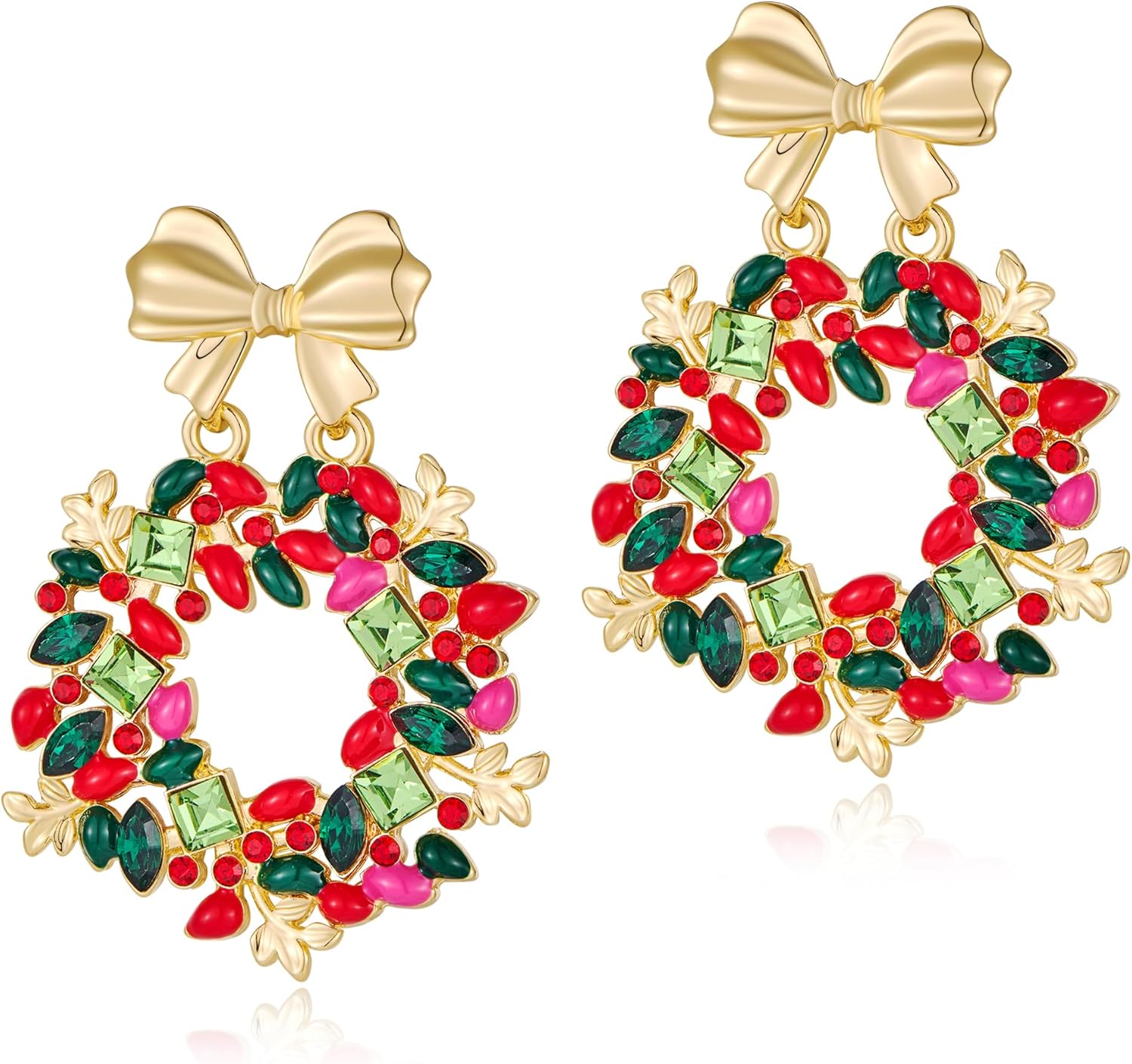 Christmas Earrings for Women Rhinestone Chritsmas Tree, Snowflake, Wreath, Colorful Light Bulb, Deer Earrings Holiday Festival Costume Jewelry - 我的商店我的商店我的商店