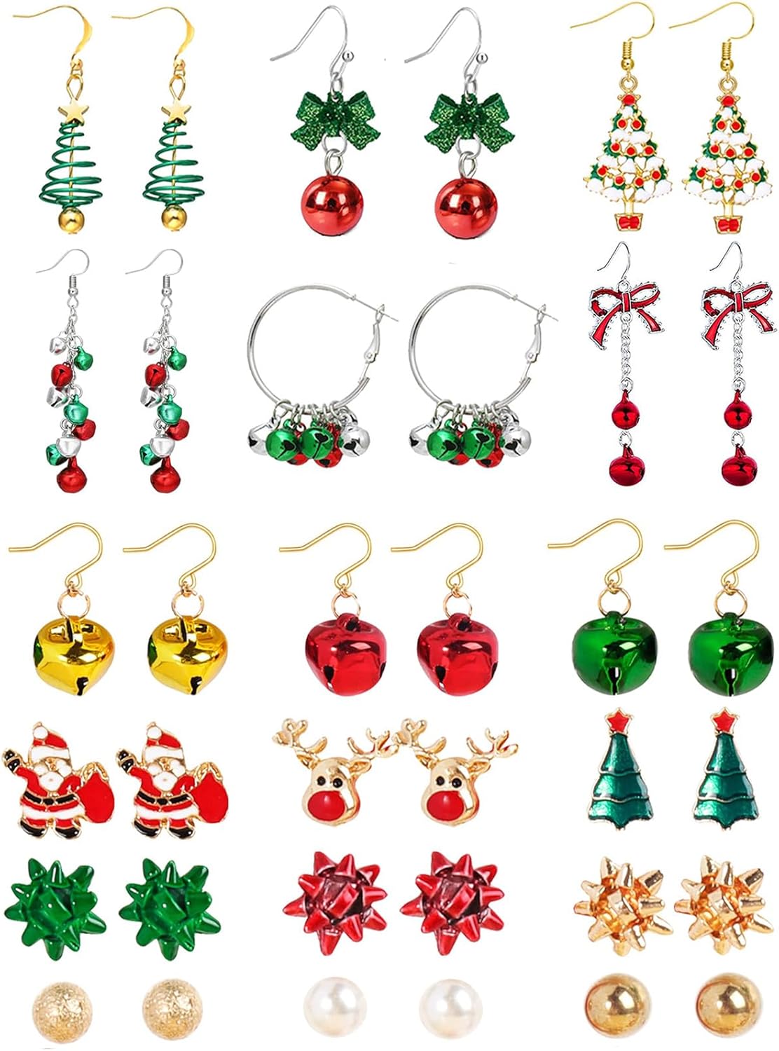 Christmas Earrings for Women Rhinestone Pearl Bow Earrings Holiday Jewelry Gifts Christmas Outfits for Women Decorations Gifts Stocking Stuffers - 我的商店我的商店我的商店
