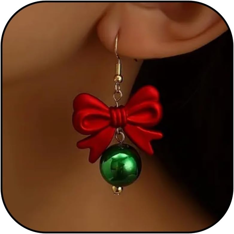 Christmas Earrings for Women Rhinestone Pearl Bow Earrings Holiday Jewelry Gifts Christmas Outfits for Women Decorations Gifts Stocking Stuffers - 我的商店我的商店我的商店